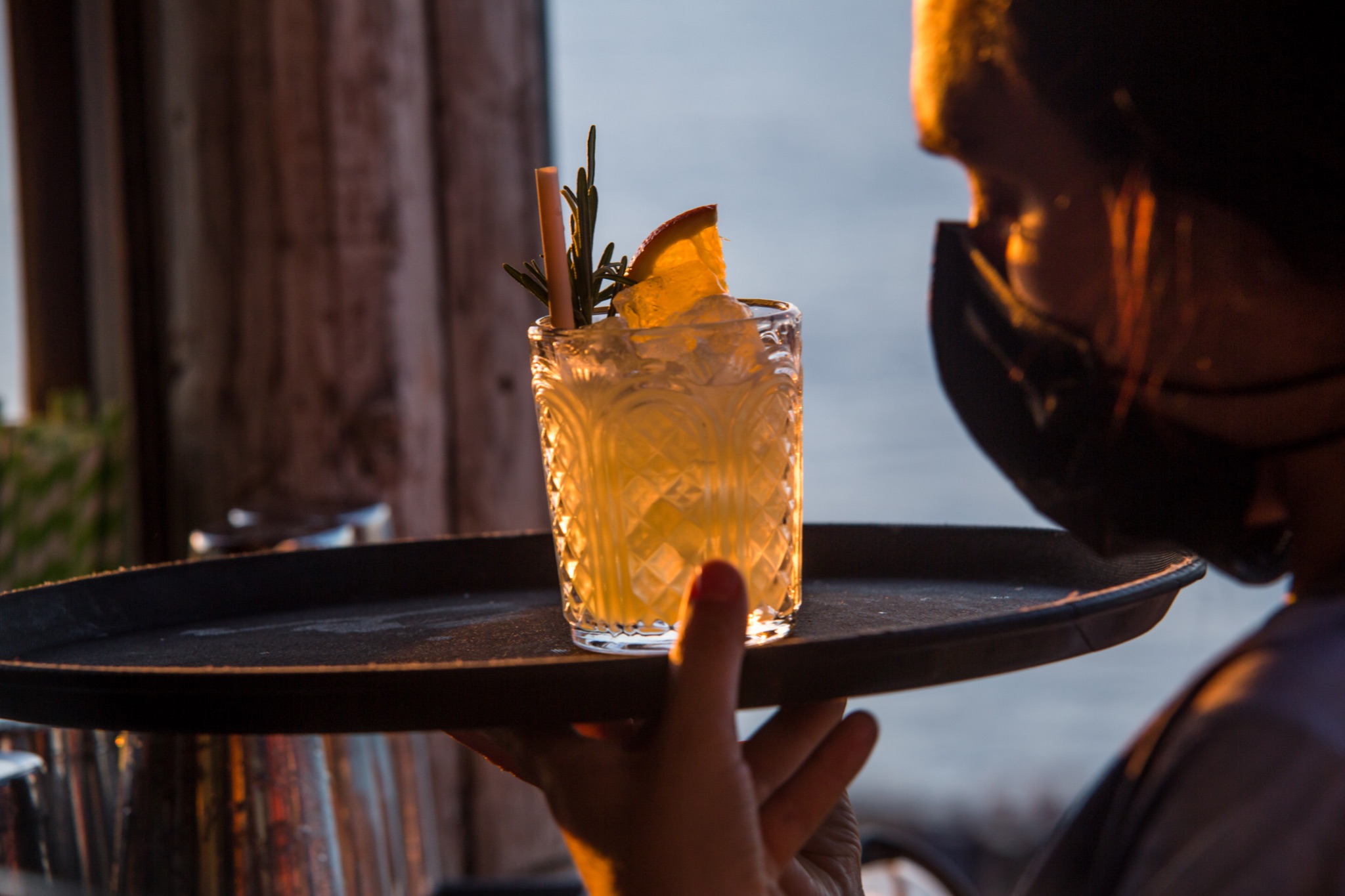 Patrón cocktail served at sunset