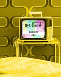 Beat Hotel in residence with Patrón displayed on a retro television