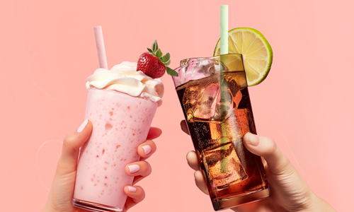 Two colourful drinks featuring SORBOS edible straws
