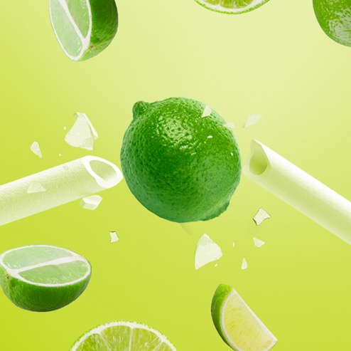 Lime and edible straws bursting apart